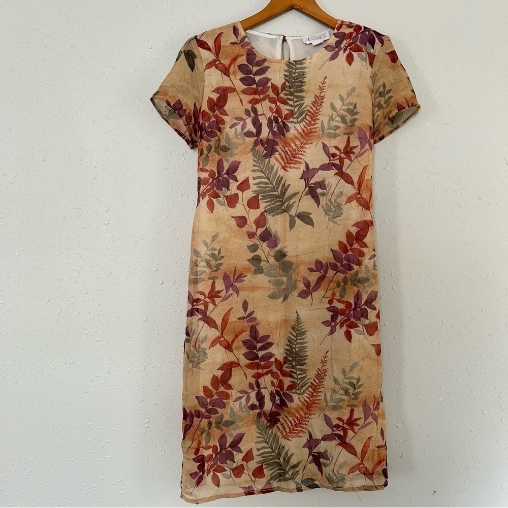 🦋 Vintage Casual Corner Annex Orange Fall Floral Short Sleeve Mini Dress Size 8